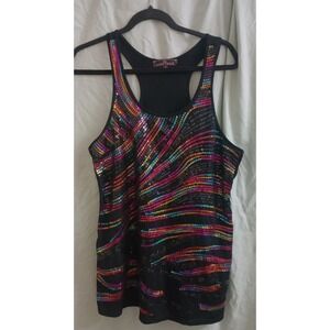 Almost Famous Rainbow Sequin Racerback Tank Top Festival Rave Party Size XL